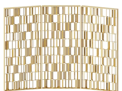 Gold Geometric Room Divider With Metallic Pattern For Modern Decorative Partition 3d model