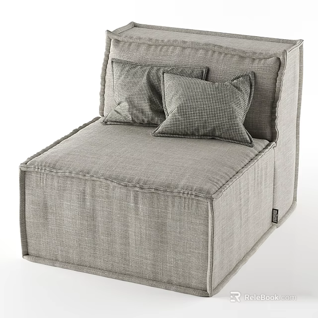 Modern Minimalist Gray Fabric Leisure Chair With Checkered Pattern Decorative Pillows 3d model