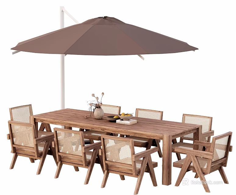 Wooden Landscape Chairs With Mesh Design For Outdoor Patio Table And Umbrella 3d model 