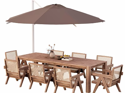 Wooden Landscape Chairs With Mesh Design For Outdoor Patio Table And Umbrella 3d model