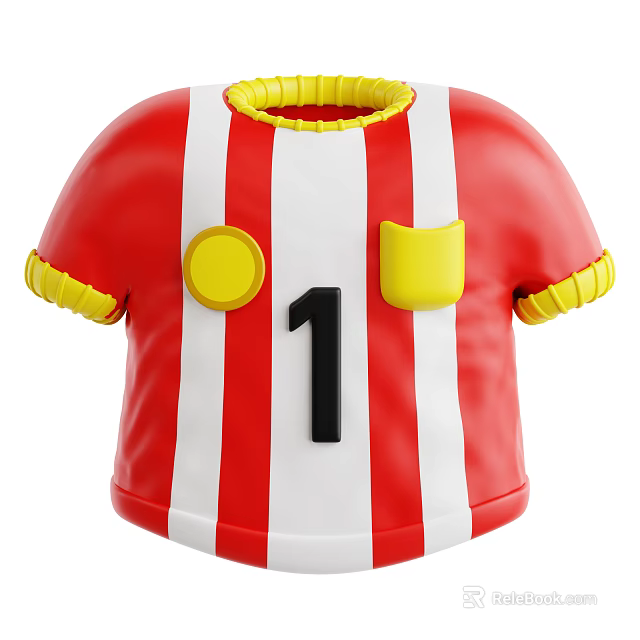 Red And White Striped Shirt With Yellow Cuffs Collar Black Number 1 And Pocket 3d model 