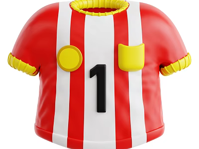 Red And White Striped Shirt With Yellow Cuffs Collar Black Number 1 And Pocket 3d model