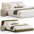 Elegant Modern Double Bed Interior With Upholstered Headboard Striped Blanket And Bedside Tables