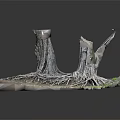 Wooden Stone Tree Stumps With Exposed Roots Green Foliage And Natural Base