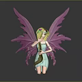 Game Movie Fairy Character With Pink Wings Long Blonde Hair Light Blue Dress Kneeling Pose