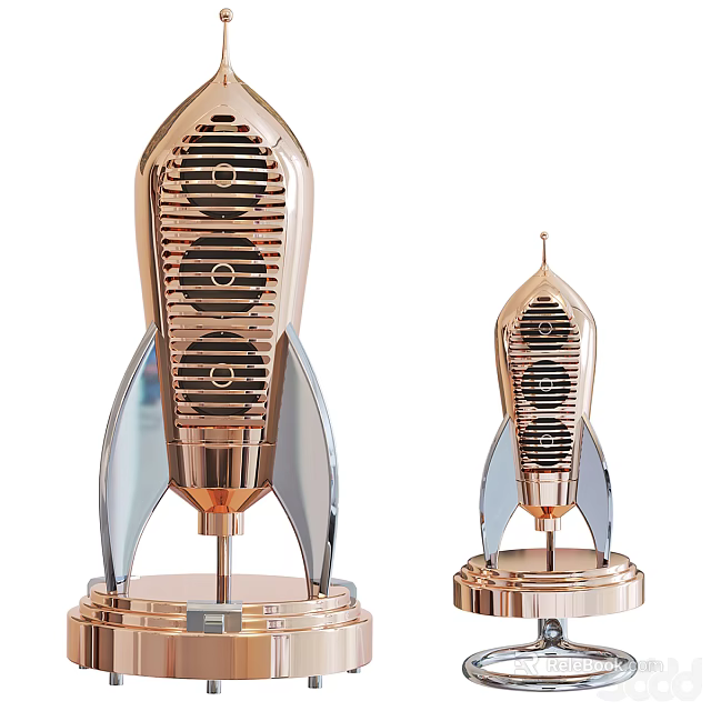 Elegant Golden Rocket Shaped Speaker with Modern Decorative Design and Stable Base 3d model 