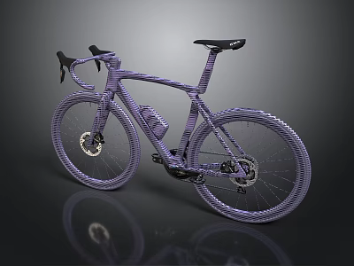Purple Bicycle With Woven Frame And Wheels 3D Model On Dark Background 3d model