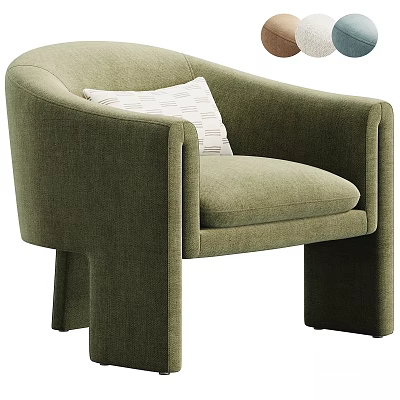 Olive Green Modern Fabric Accent Chair With Geometric Pattern Cushion And Sturdy Legs 3d model