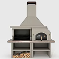 Outdoor Pizza Oven With Chimney Grill Compartment Stone Countertop And Wood Storage Shelf