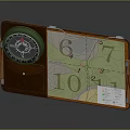 Green Compass and Topographic Map in Leather Wooden Case with Marked Points