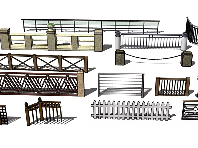 Various Decorative Fence Designs with Wooden Metal and Traditional Styles for Outdoor Use 3d model
