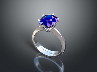 Stunning Silver Ring With Purple Gemstone Setting And Engraved Vinci Fugazi 3d model