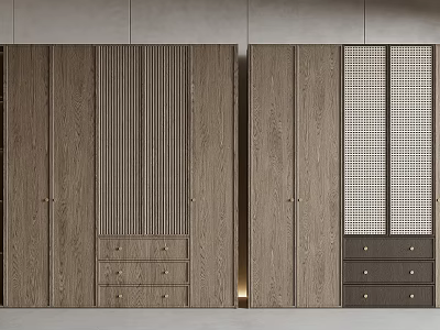 Modern Wooden Wardrobe Interior Design With Drawers And Grid Panel Doors 3d model