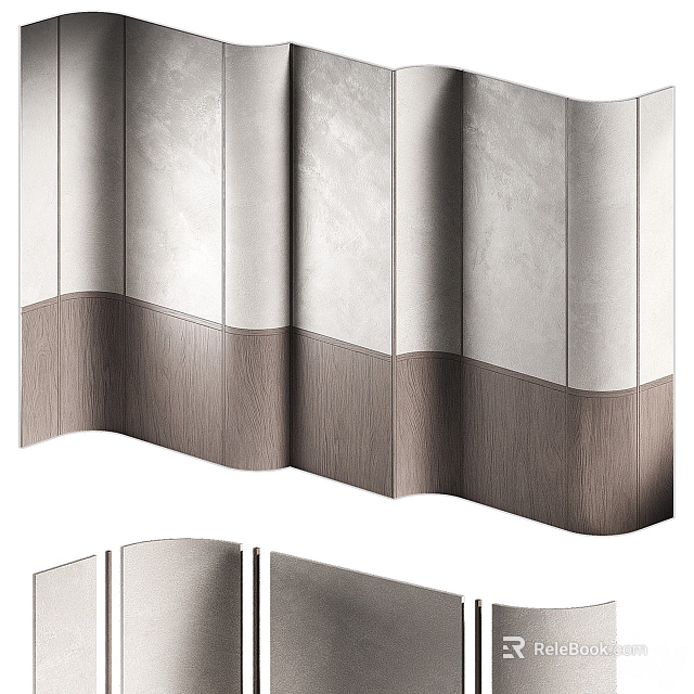 Modern Background Wall Design With Wooden Accent And Light Textured Panels 3d model 