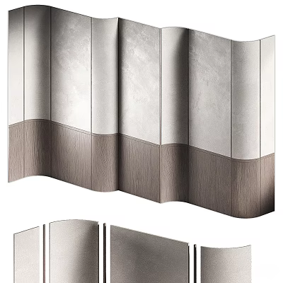 Modern Background Wall Design With Wooden Accent And Light Textured Panels 3d model