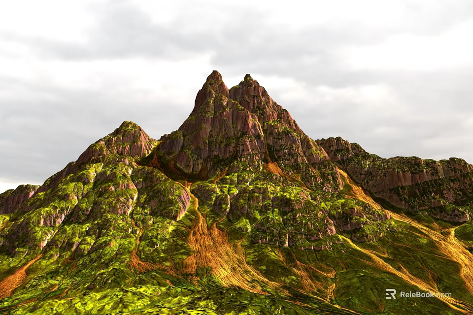Scenic Mountain Landscape With Rocky Peaks And Lush Green Vegetation 3d model 