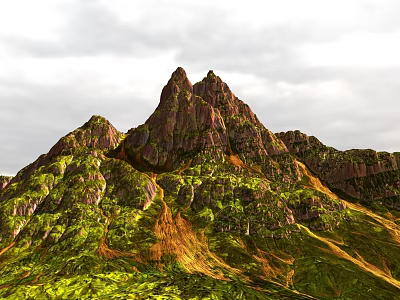 Scenic Mountain Landscape With Rocky Peaks And Lush Green Vegetation 3d model
