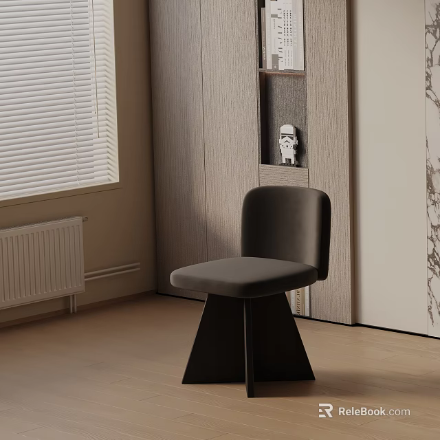Modern Black Leather Dining Chair With Triangular Legs In Contemporary Interior Space 3d model 