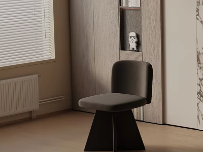 Modern Black Leather Dining Chair With Triangular Legs In Contemporary Interior Space 3d model