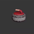 Functional Household Item With Red Top Wooden Handle And Textured Gray Base