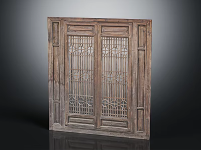 Chinese Style Wooden Carved Screen With Double Panel Intricate Openwork Carvings Natural Wood Grain And Carved Frame 3d model