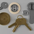 Gold And Gray Door Lock Keys With Cylinder And Brass Accessories Set