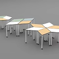 Modular Conference Tables With Multicolored Tops White Legs And Wheels For Collaborative Workspaces 3d model
