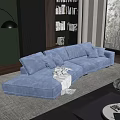Blue Sectional Sofa with Plush Cushions and Throw Blanket in Modern Living Space