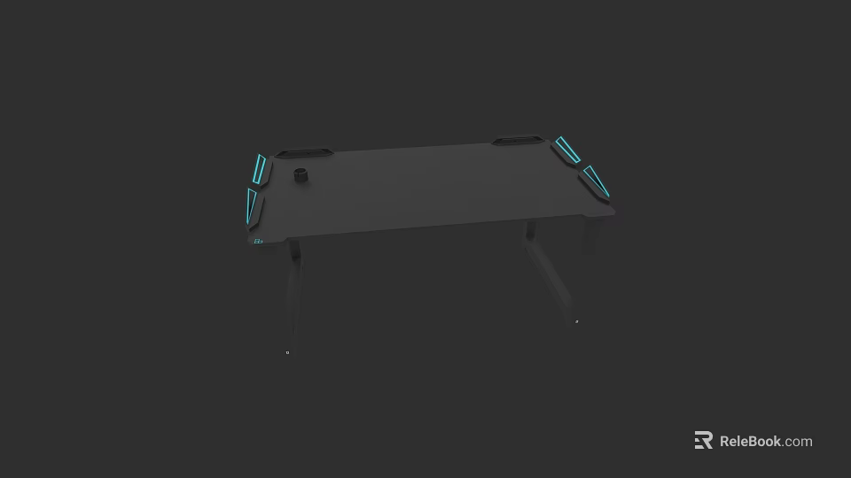 Modern Black Entertainment Desk With Blue LED Lights And Sleek Design 3d model 