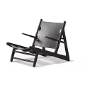 Minimalist Modern Black Lounge Chair With Wooden Frame Armrests And Footrest