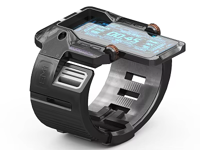 Rugged Smartwatch With Digital Time Display And Durable Black Metal Strap Design 3d model