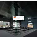 Contemporary Cultural Center Interior Featuring Exhibition Displays Glass Columns And Open Display Areas