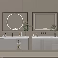 Modern Bathroom Double Vanity With Round And Square Mirrors White Frames Potted Plants 3d model