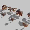 Multiple Brown Mushrooms Displaying Various Sizes And Natural Cap Stem Structures 3d model