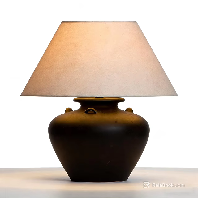 Elegant Table Lamp With Beige Fabric Lampshade And Dark Ceramic Base 3d model
