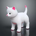 Cute White Cat Toy With Pink Ears Tail And Paws On Reflective Surface