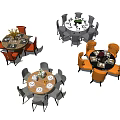 Stylish Dining Table Sets with Various Chairs Tableware and Decor Details 3d model