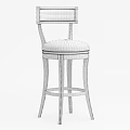 Classic Wooden Bar Stool With Upholstered Beige Seat And Curved Backrest Design