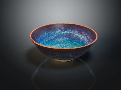 Elegant Ceramic Tableware Set With Purple Blue Iridescent Bowl And Vibrant Glossy Finish 3d model