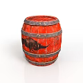 Vintage Red Wooden Barrel With Black Rhinoceros Design And Metal Hoops