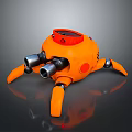 Orange Mechanical Robot With Multiple Legs And Cannons On Body Design