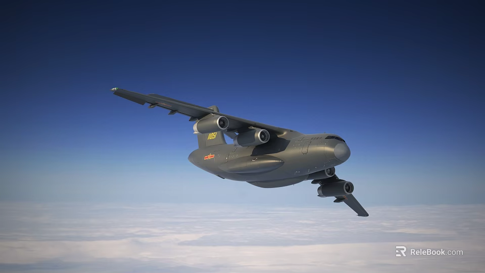 Modern Military Fighter Jet Flying High Above Clouds In Blue Sky 3d model 
