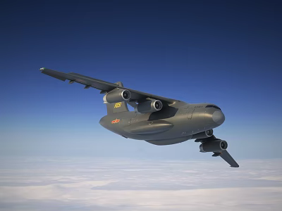 Modern Military Fighter Jet Flying High Above Clouds In Blue Sky 3d model