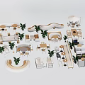 Comfortable Modern Outdoor Chairs With Coffee Tables Potted Plants And Sunshade Umbrellas