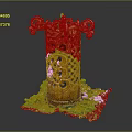 Intricately Carved Wooden Pillar With Ornate Top Curved Side Decorations And Green Base Decoration