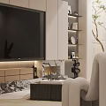 Modern Living Room Interior Design With Circular Ceiling Light Brown Chair And Decorative Shelves