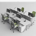 Modern Office Desks Setup With Computer Monitors Green Chairs And Modular Design 3d model