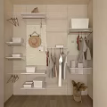 Modern Closet Interior With Open Shelves Hanging Rods And Storage Boxes