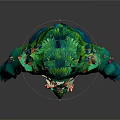 Fantasy Game Movie Monster Character With Green Body Blue Limbs And Red Back Horns