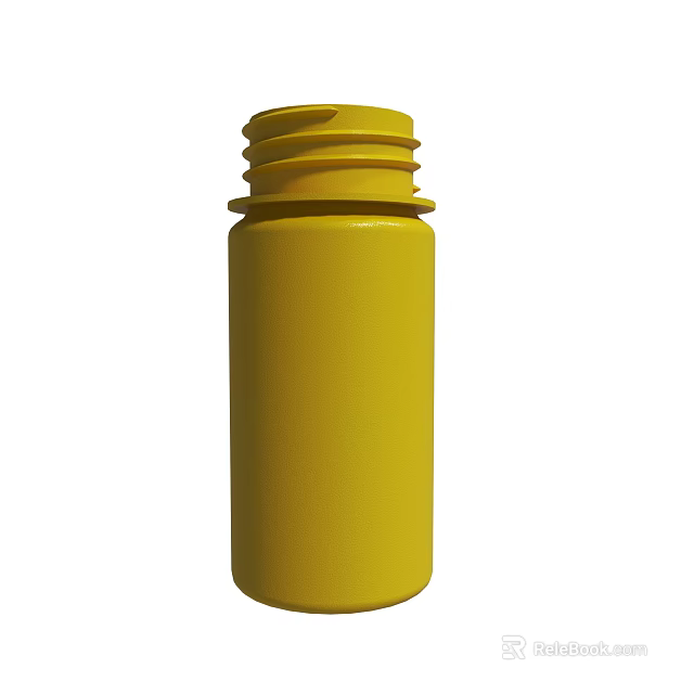 Yellow Plastic Bottle With Screw Cap Cylindrical Shape And Smooth Surface 3d model